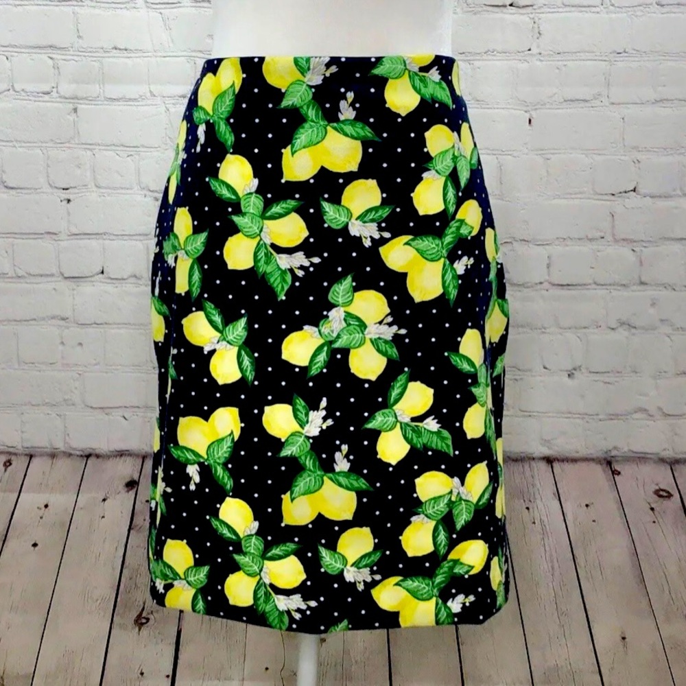 Talbots Lemon Print A-Line Knit Skirt Size 10p